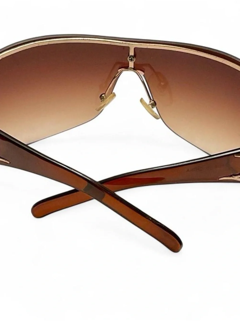 Gold Embellished Brown Gradient Shield Sunglasses